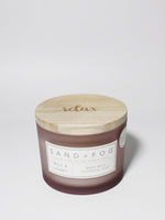 Milk & Honey 12 oz scented candle Medium Lilac vessel with Relax carved lid